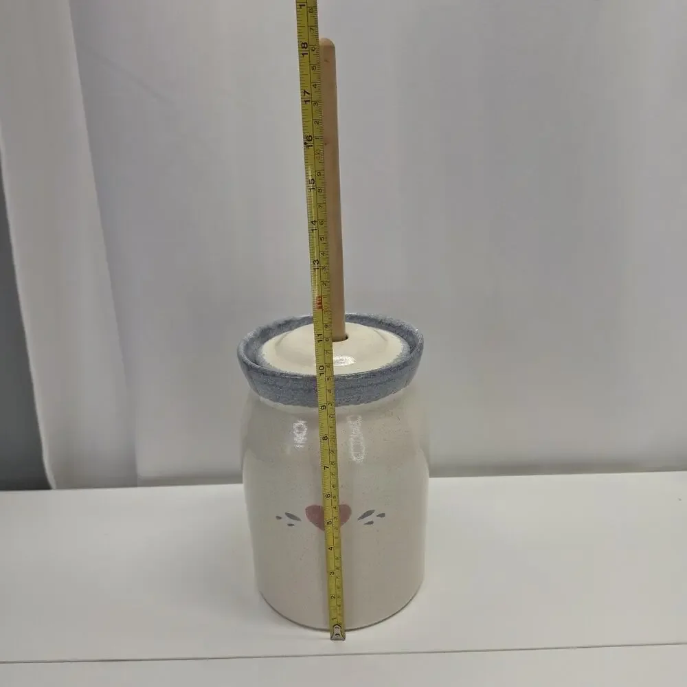 Vintage Stoneware Butter Churn 5 Gallon Crock With Lid And Masher Fruit Decor